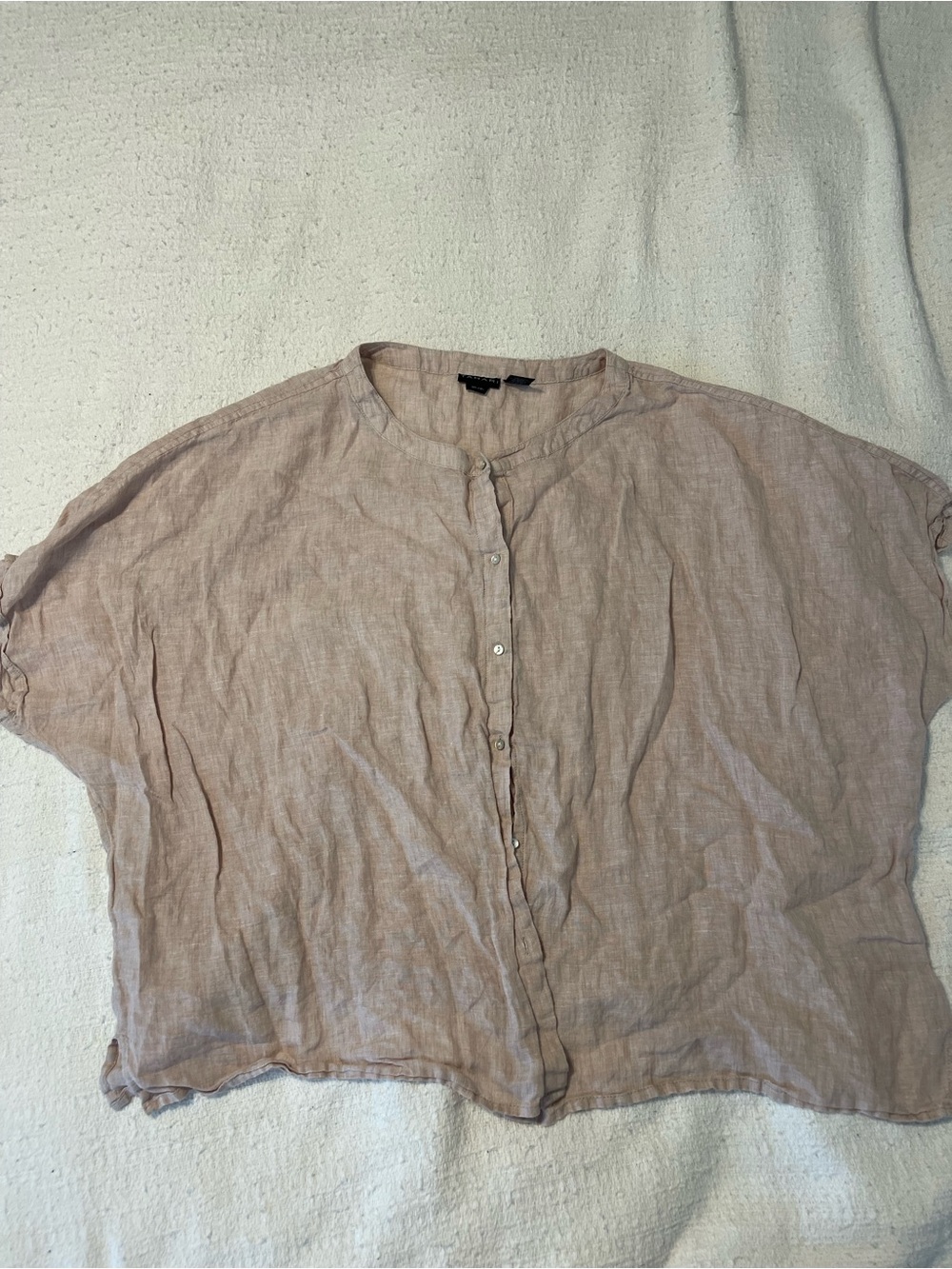 Tahari Pale Blush Linen Button-Front Top